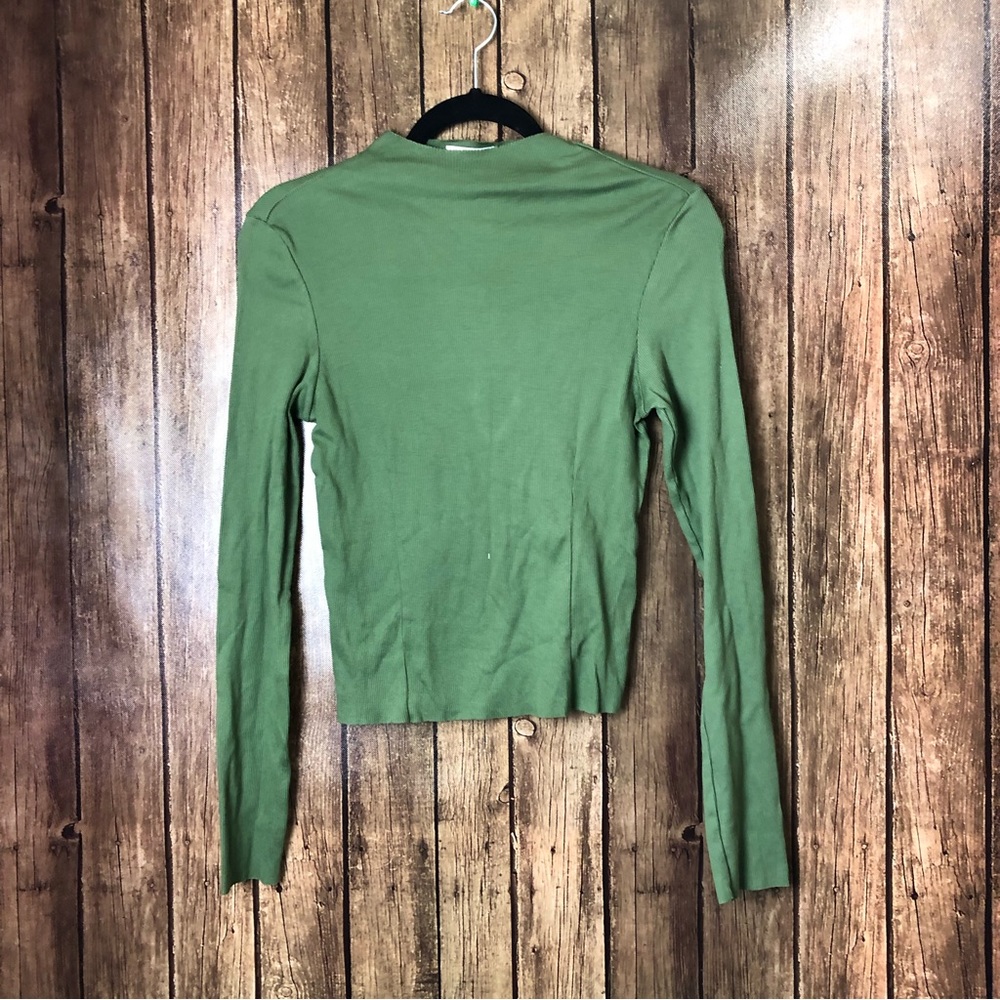 Topshop Green Ribbed Hi Neck Longsleeve Blouse NWT Womens Size 8